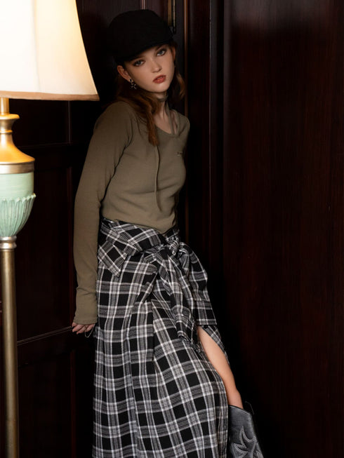 シャツ風チェックロングスカート